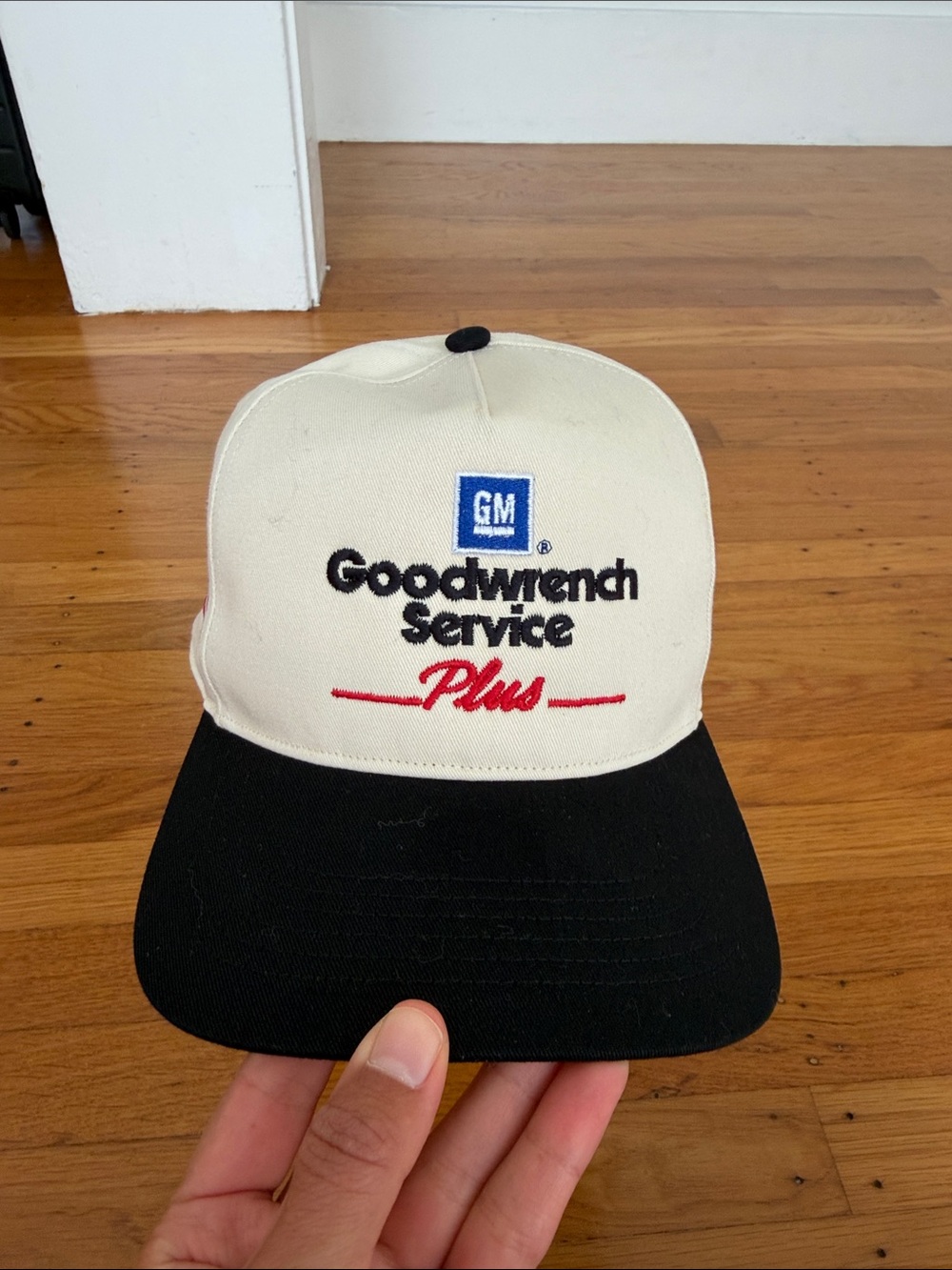 47 Goodwrench Service Plus Two-Tone Cap in Cream and Black with Blue Logo